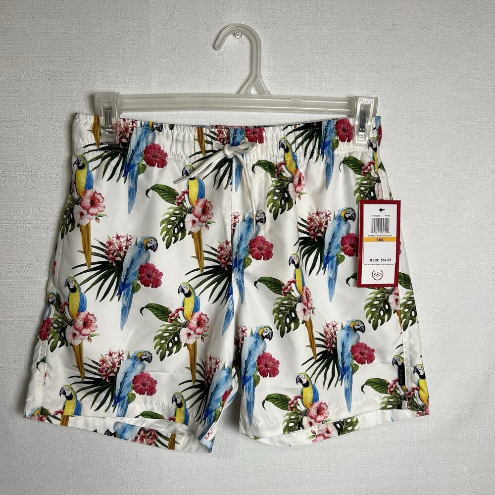 Ring of Fire Mens Parrot Paradise Swim Trunks Shorts With Pockets Size S NWT
